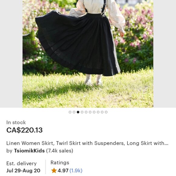 Full circle linen skirt with matching suspenders - Picture 6 of 10